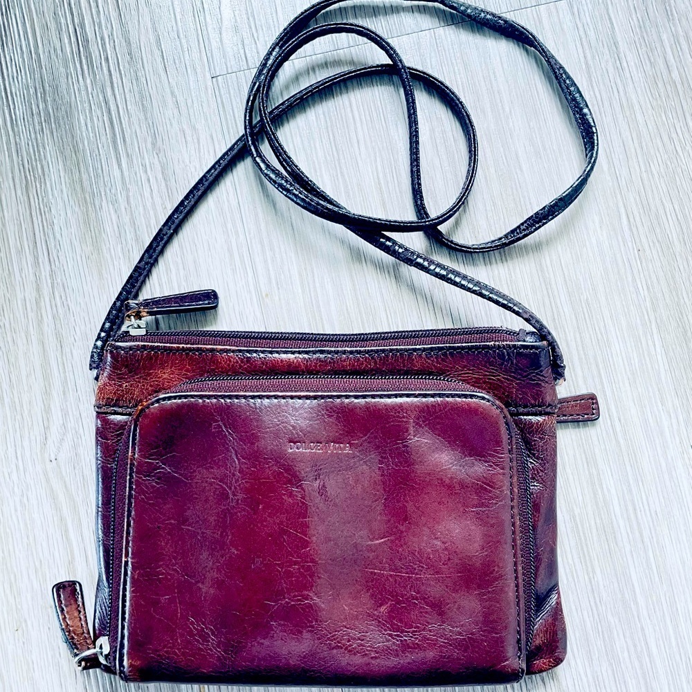 DOLCE VITA BROWN LEATHER CROSSBODY LEATHER WOMEN CARD HOLDER BAG